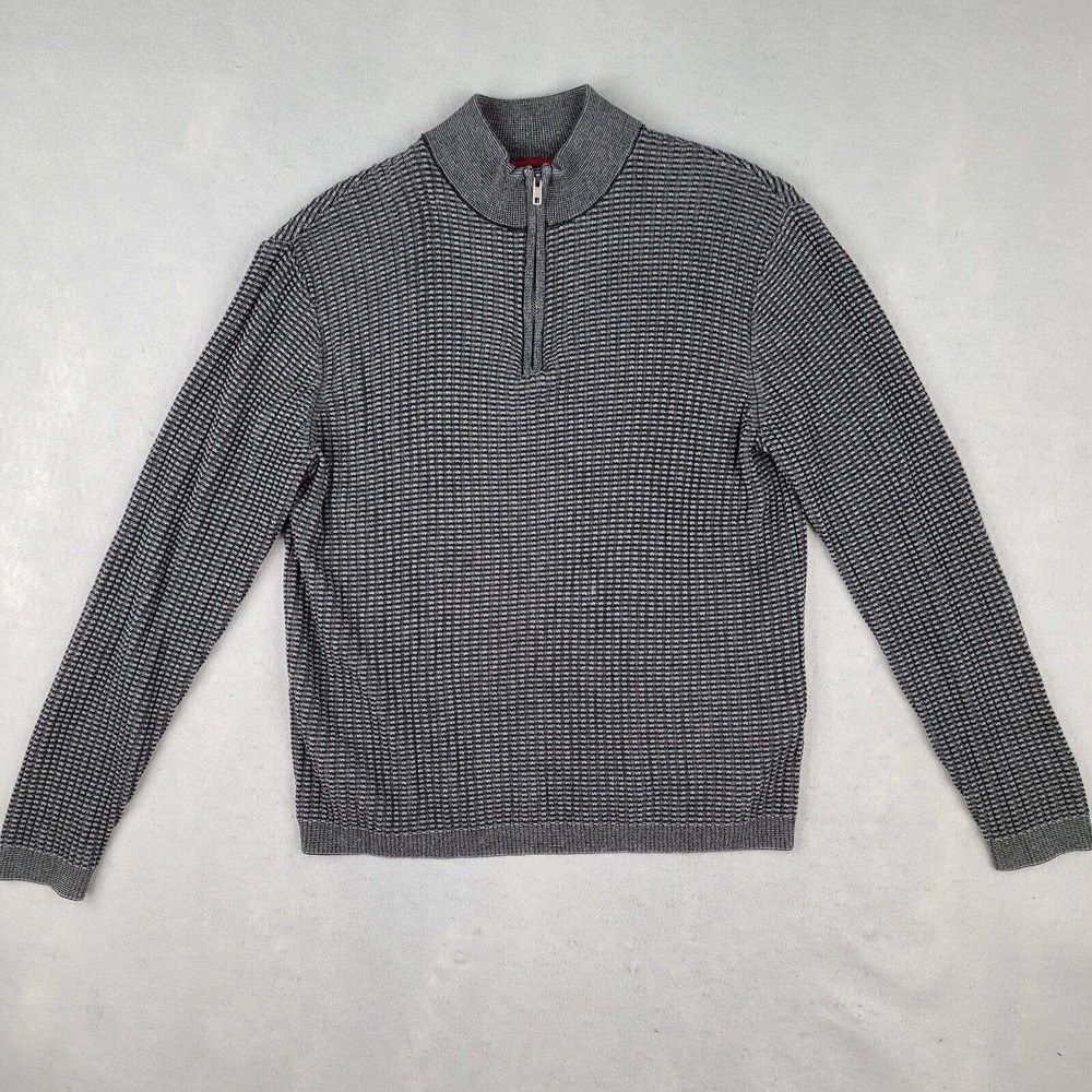 English Laundry Sweater‎ Men's Large Gray Black Pullover 1/4 Zip Long Sleeve